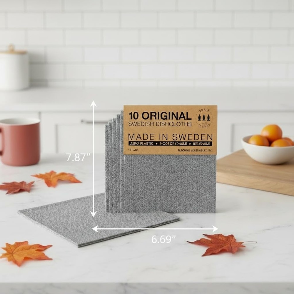 SUPERSCANDI 10 Pack Swedish Dishcloths for Kitchen 100% Biodegradable & Comp...