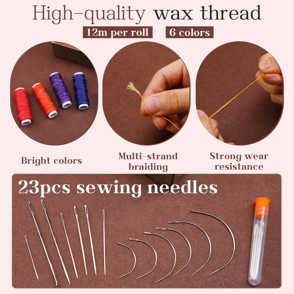 Leather Sewing Kit Upholstery Repair Tools with Punches Multi Color Thread