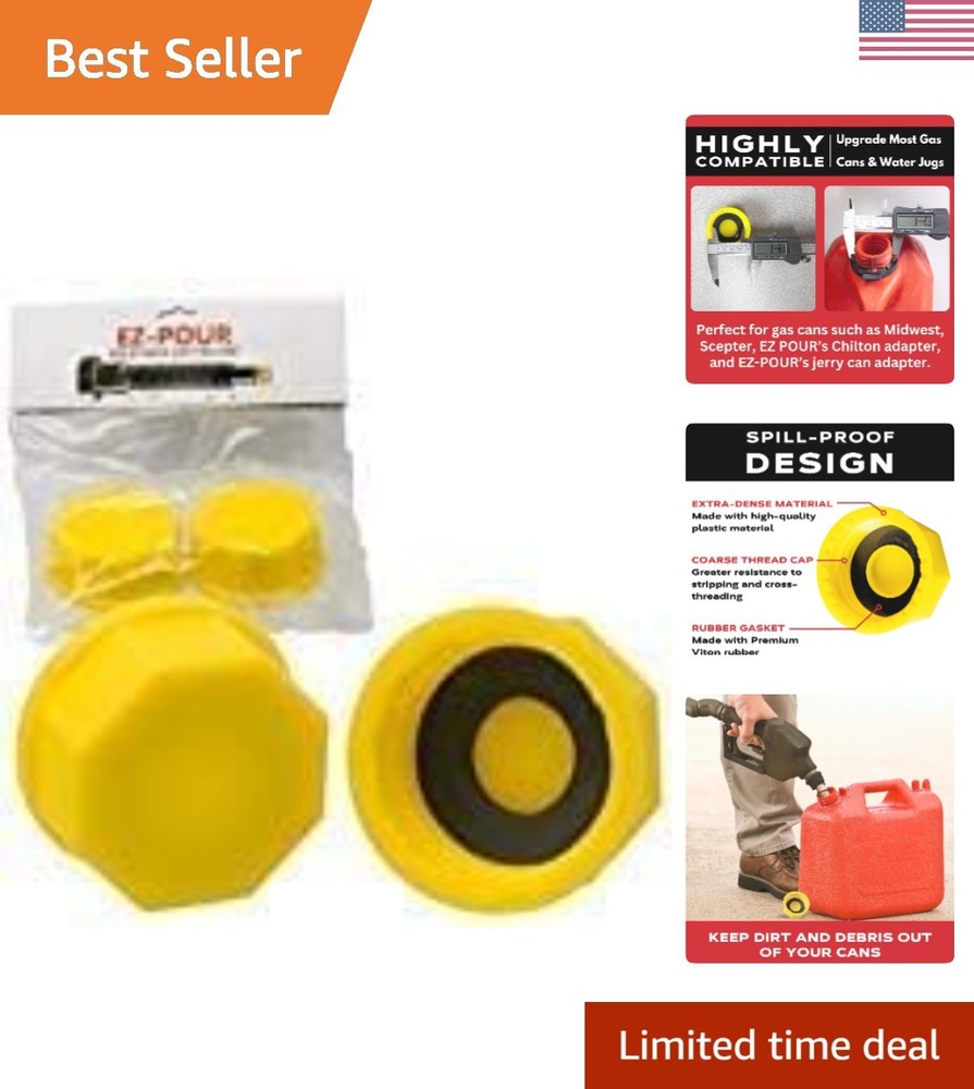 Solid Base Replacement Gas Can Cap - Yellow Coarse Thread Cap to Prevent Fuel...