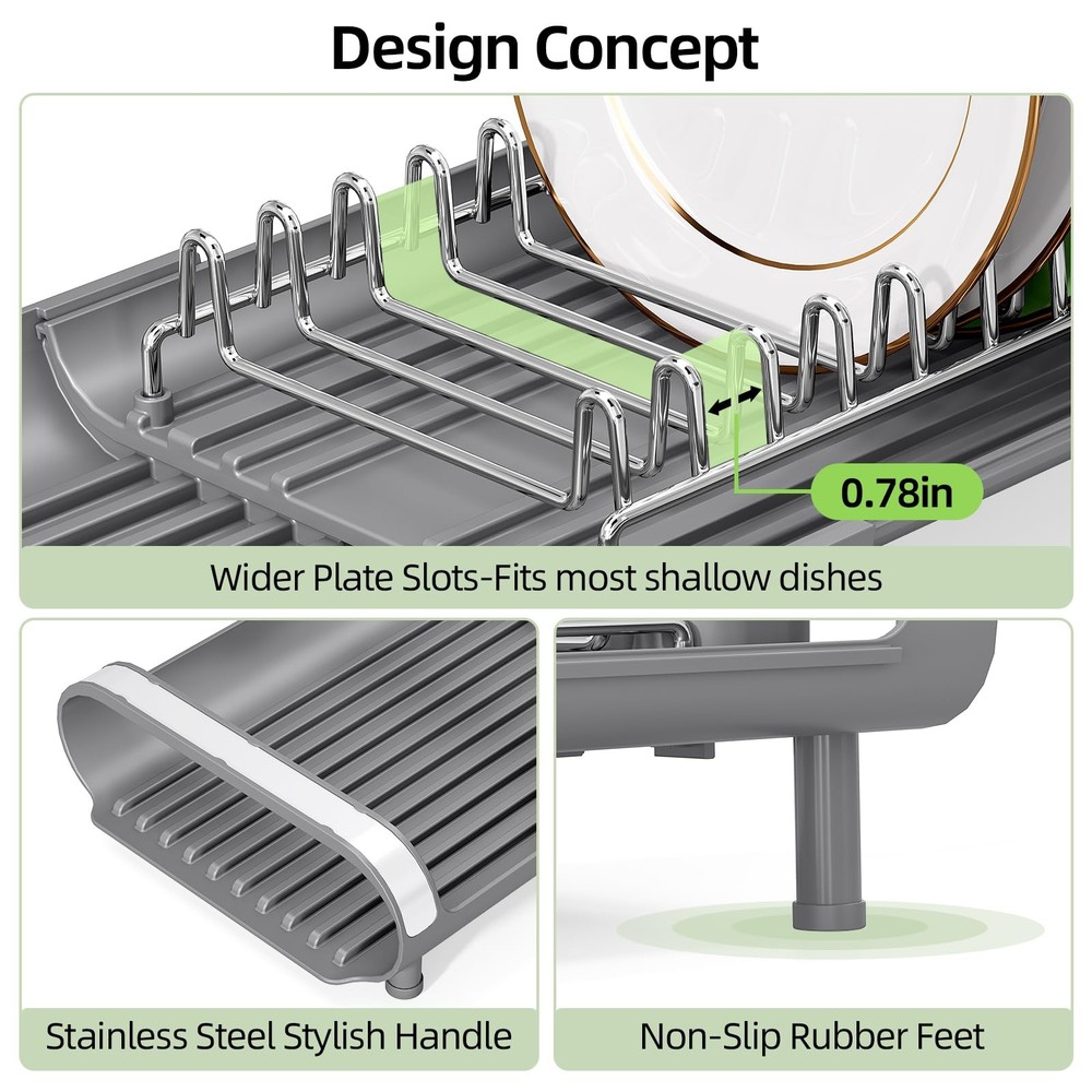 TOOLF Small Dish Drying Rack, Mini Expandable Compact Dish Rack, Slim Extenda...