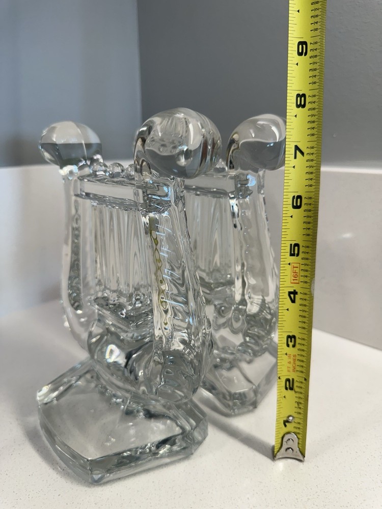 Pair Crystal Bookends Harp Shaped