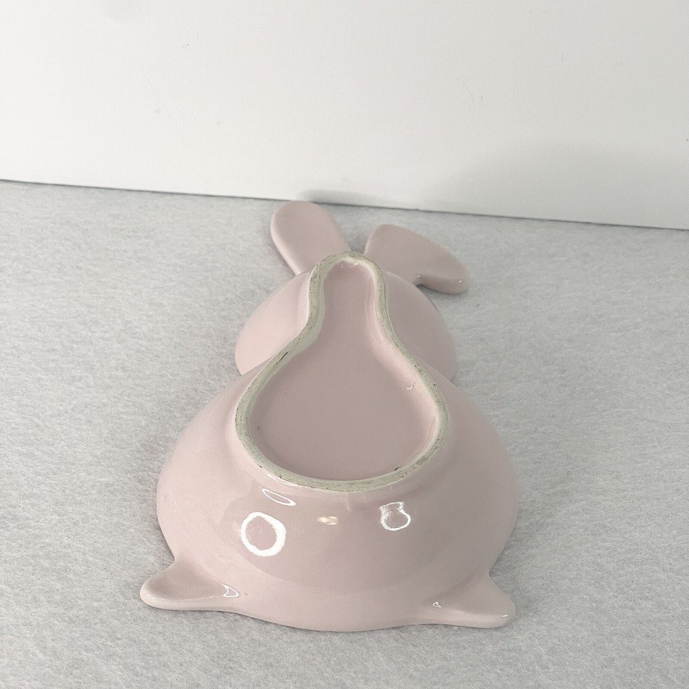 Pink Polka Dot Bunny Shaped Candy Dish Easter Peter Cottontail 4x7”