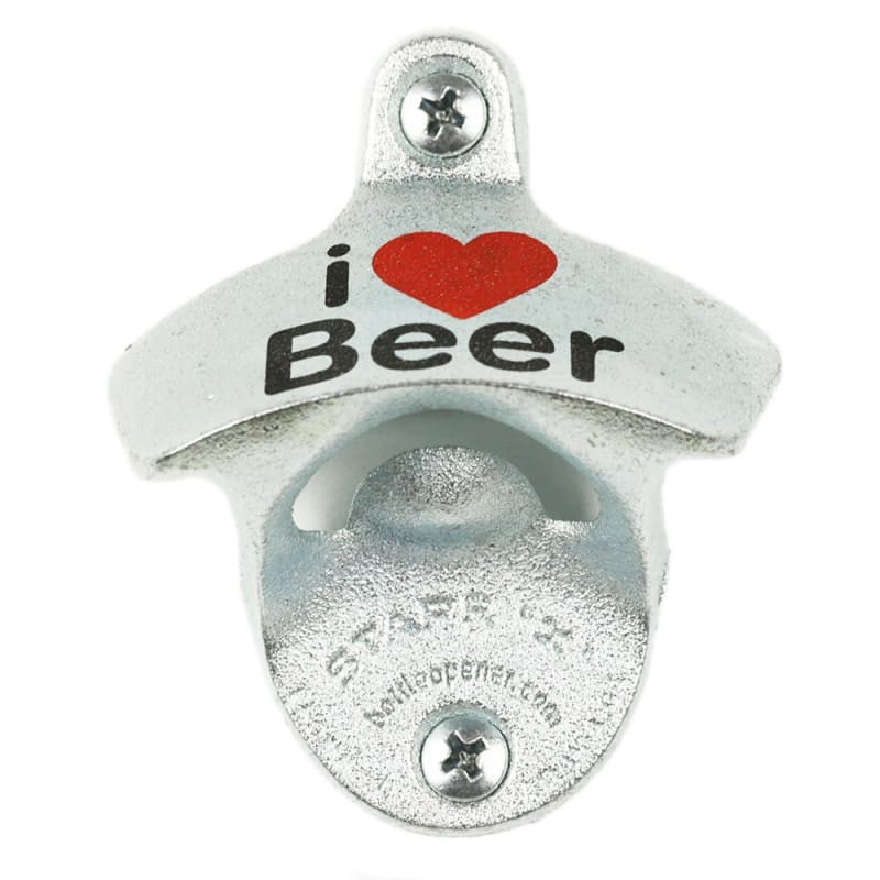 Wall Mounted Bottle Openers with Optional Cap Catcher: Theme I Love Beer