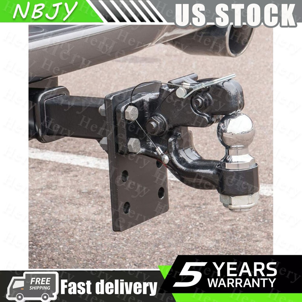 Pintle Hook Trailer Hitch Adjustable Mount Kit 2"Receiver For 2.5-3"Lunette Ring