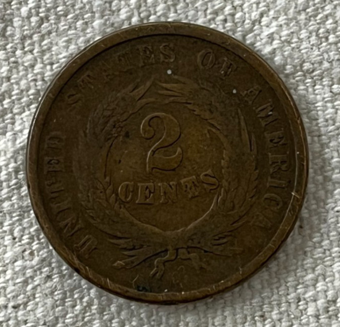 1864 Two Cent Piece - 2c 2¢ US Circulated Raw Bronze Type Coin -