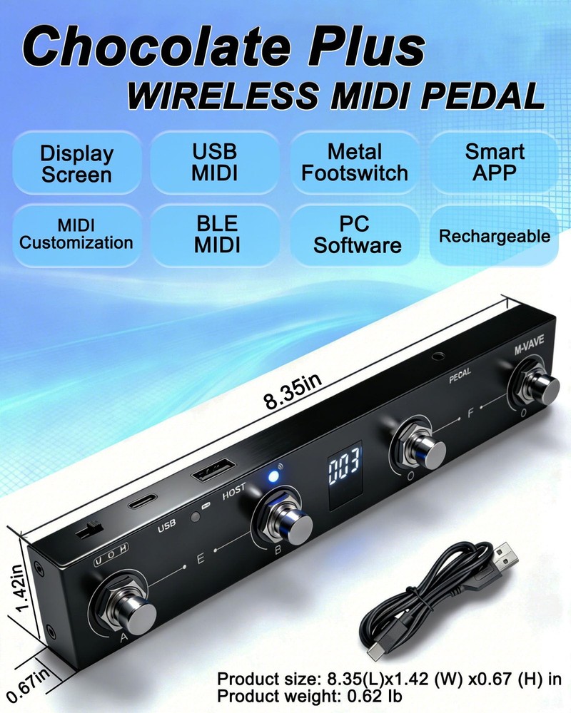 M-VAVE Chocolate Plus Wireless Midi Controller Programmable Wireless Midi Con...