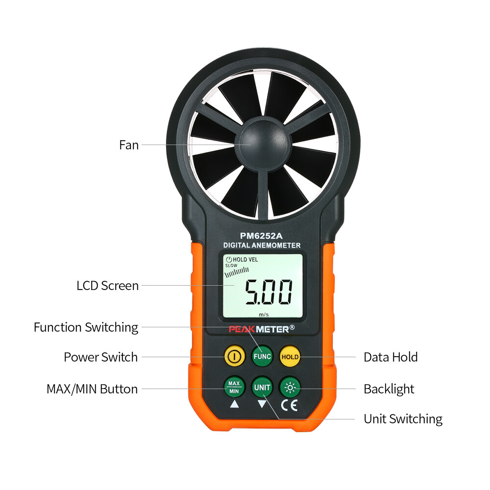 PEAKMETER Handheld Anemometer Portable CFM Thermometer with LCD Backlight Q7K8