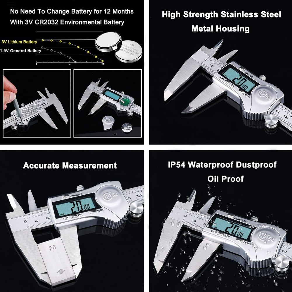 Professional 8-Inch Digital Caliper with Three Unit Conversion and LCD Display