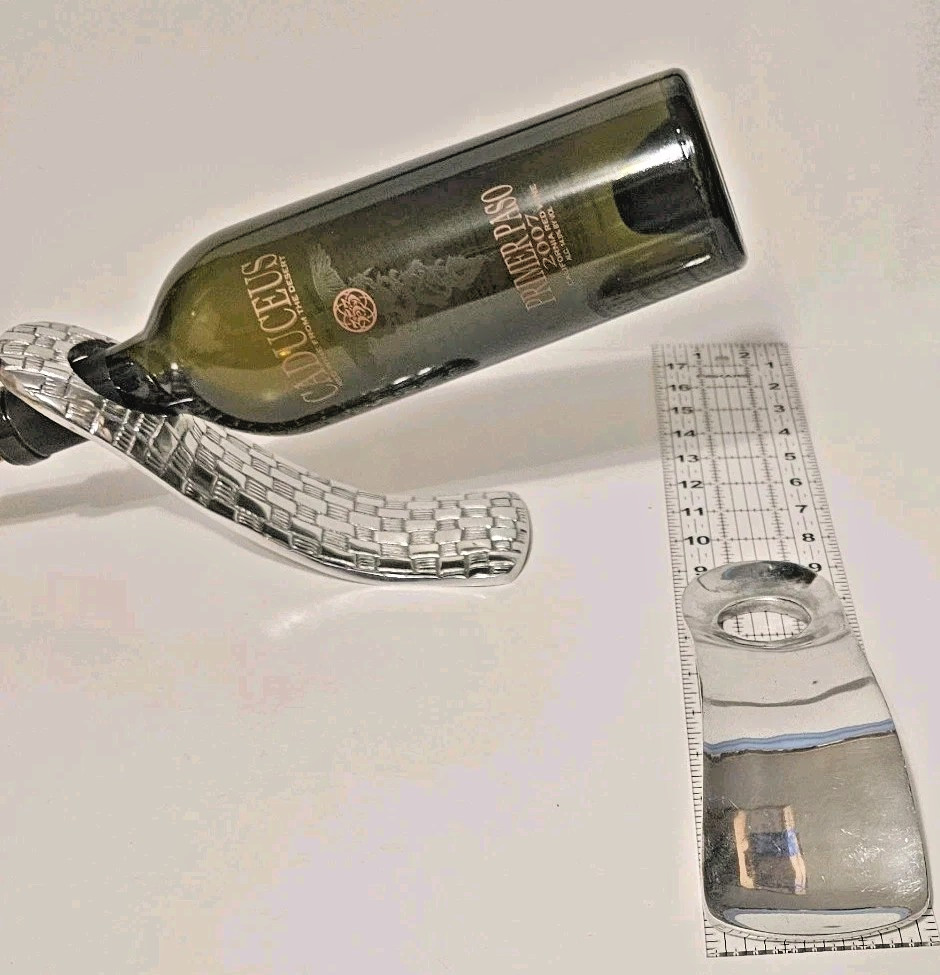 Silver-Tone Wine Bottle Holders Basketweave Textured Design Anti-Gravity Float