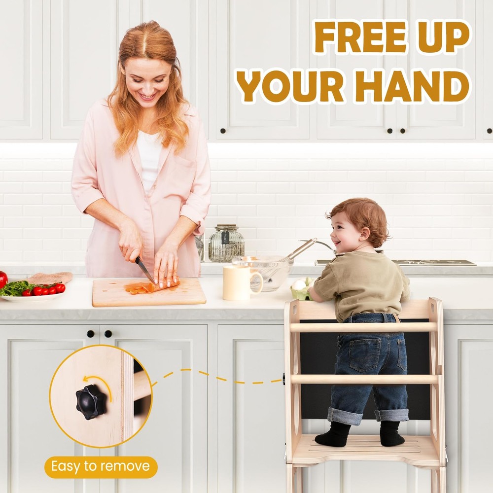 Woodure 4-in-1 Toddler Kitchen Step Stool, Foldable Learning Tower