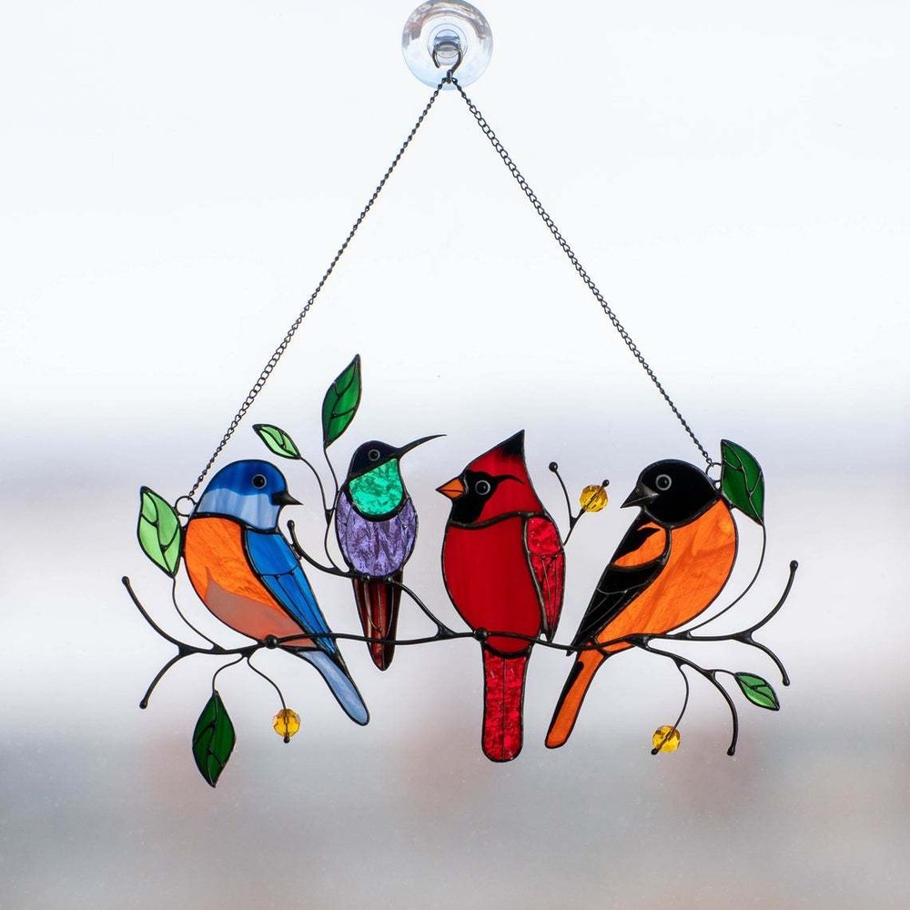 Multicolor Acrylic Bird Painted Ornament Window Panel Hanging Light Decoration