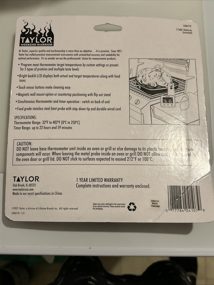 Taylor Digital Wired Probe Programmable Meat Thermometer with Timer NEW