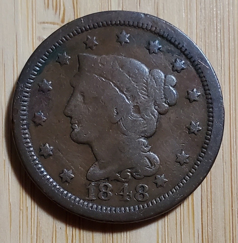 1848 US Copper Large Cent Braided Hair VG