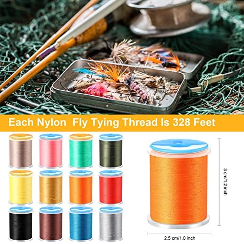 12 Roll Fly Tying Kit - 12 Color Thread, Elastic Wire, Nylon Materials for