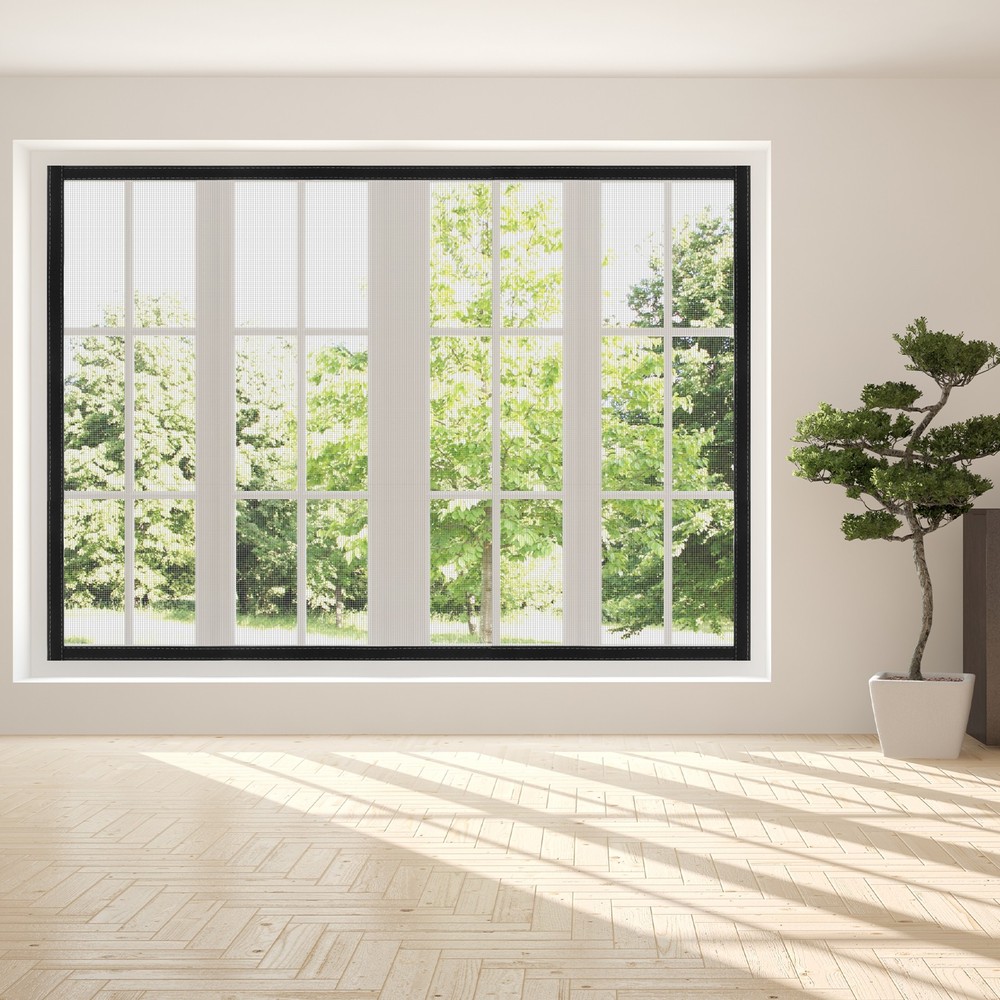 Window Screen Mesh, 28" x 59" Fiberglass Net Mesh Grey Frame Hook and Loop