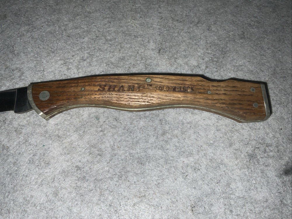Sharp Stainless Japan Fold-n-Lock Wood Handle Knife 11” Open Good Snap