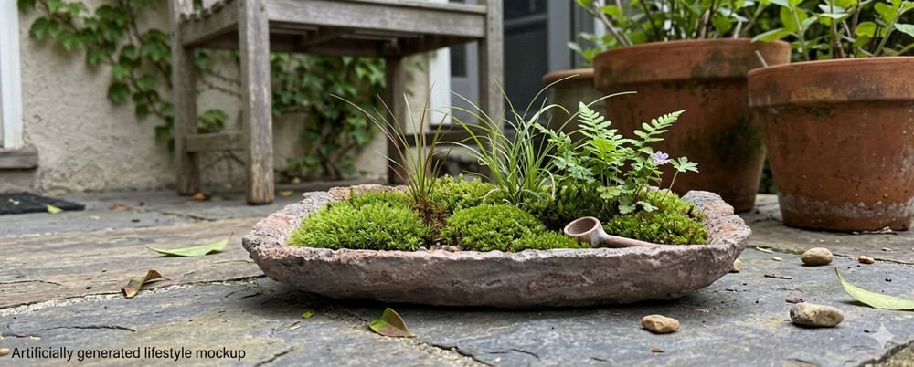 Handmade Concrete Kusamono Planter Tan Gray Rectangular Minimalist WabiSabi Pot