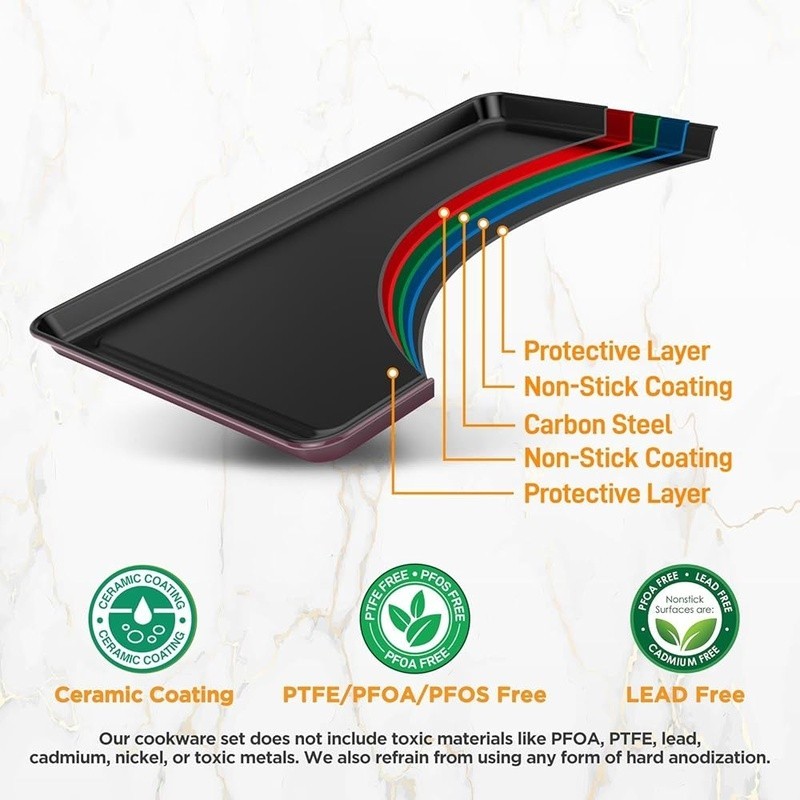 8 Piece Nonstick Bakeware Set Oven Safe Stackable Carbon Steel Dishwasher Safe