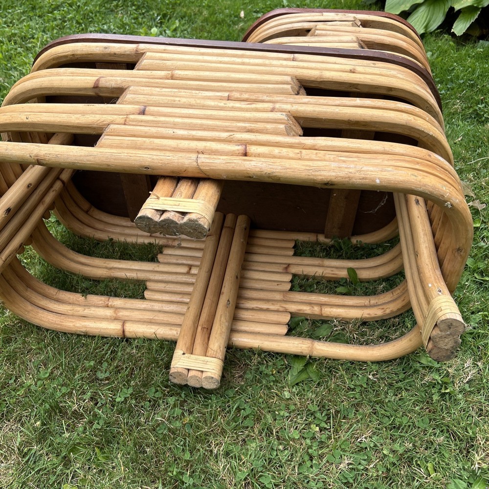 Paul Frankl Style Stacked Rattan Art Deco MCM Side Tiered Table ~Cape Cod