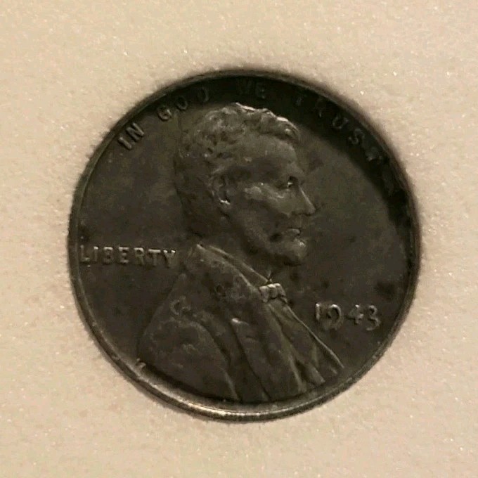 1943 Steel Wheat Lincoln Cent. Grease Error Strike Through