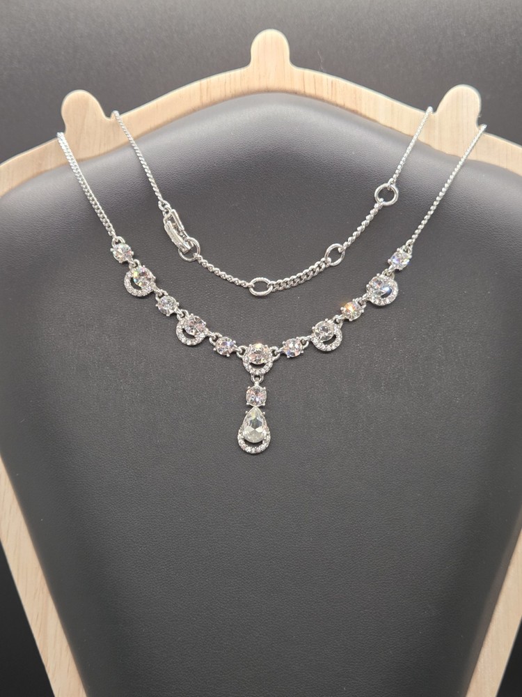Vtg DESIGNER GIVENCHY Crystal Y LAVALIER Silver Tone NECKLACE Adjustable CLASSY