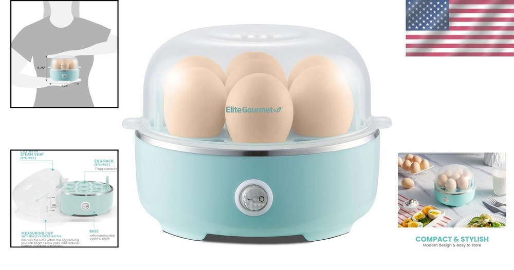 Time-Saving Retro Mint Easy Egg Cooker with Automatic Shut-Off - Family Friendly
