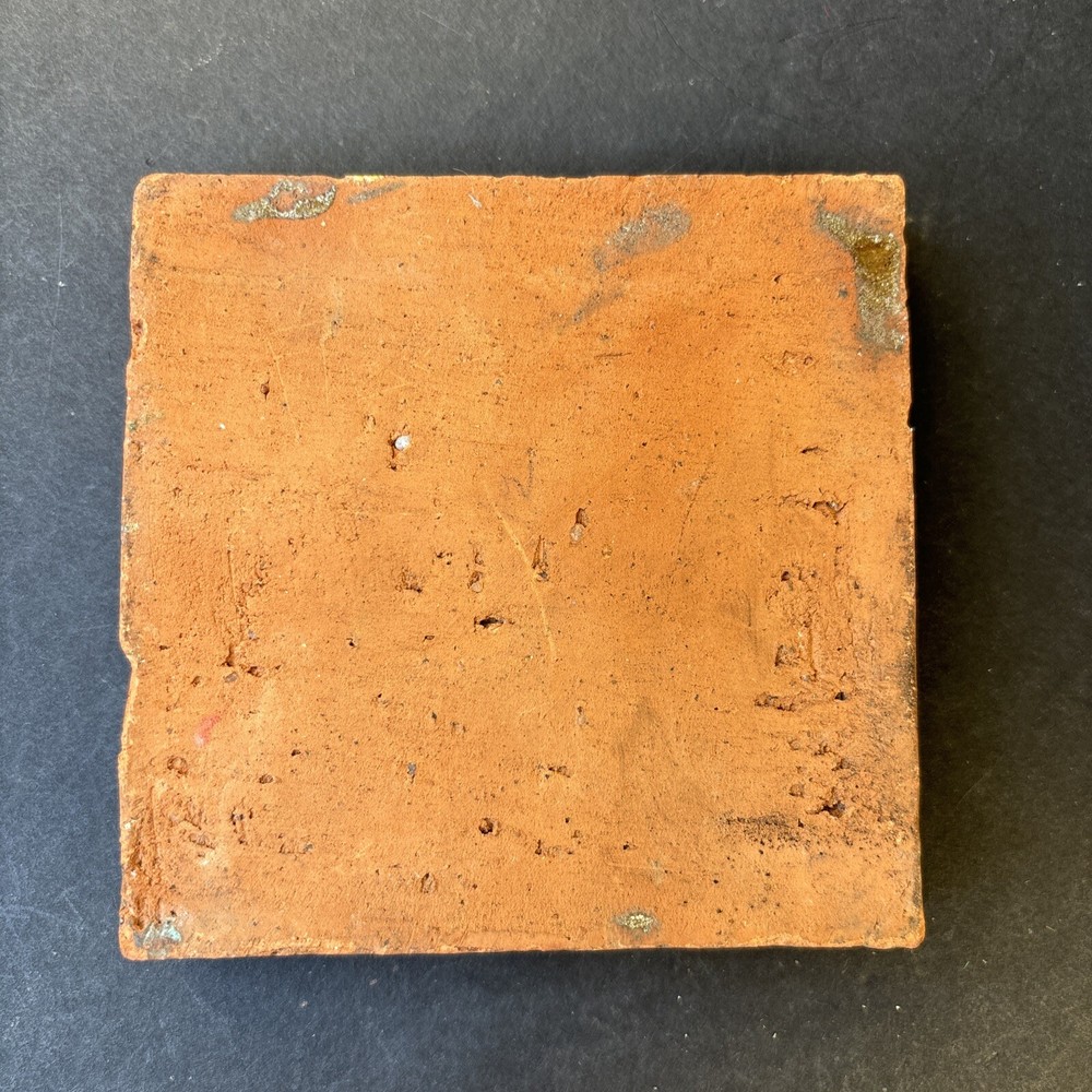 Antique Vtg Redware Earthenware Tile Fleur-De-Lis ~ Brown 1