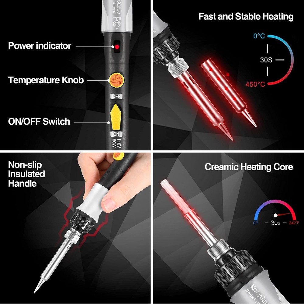 60w Adjustable Temperature Soldering Iron Kit 8in1 Solder Kit Electronics With O