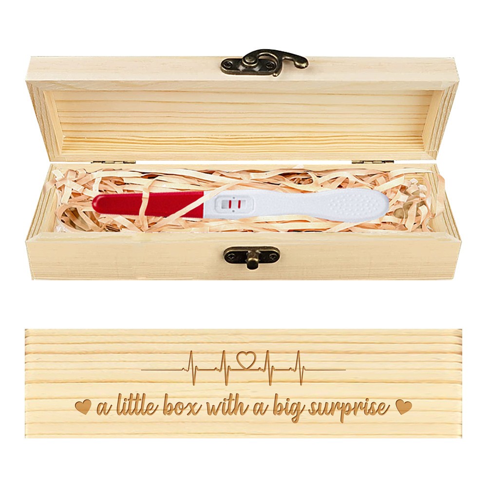1pc Rectangle Wooden Pregnancy Test Keepsake box with Lock Annouced