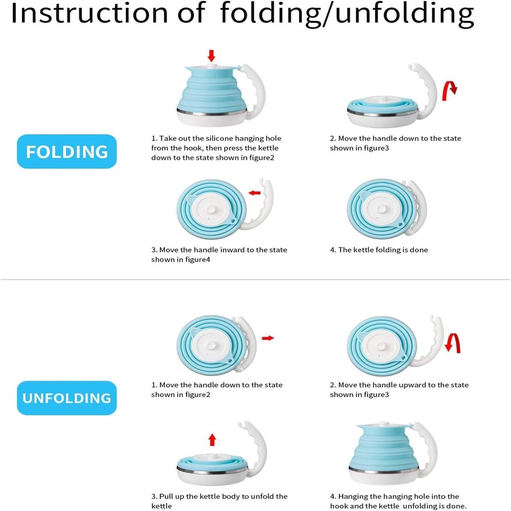 Foldable Electric Travel Kettle, Dual Voltage Portable Electric Kettle, Collp...