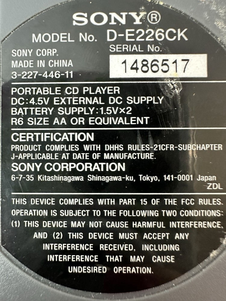 Sony D-E226CK Portable Walkman - Silver; Working