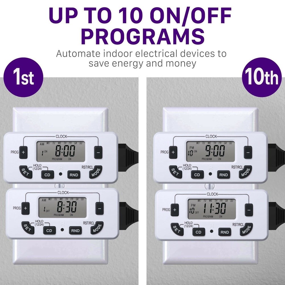 2x Indoor 7 Day 24hr Programmable Digital Wall Outlet Light Timer Plug In Switch