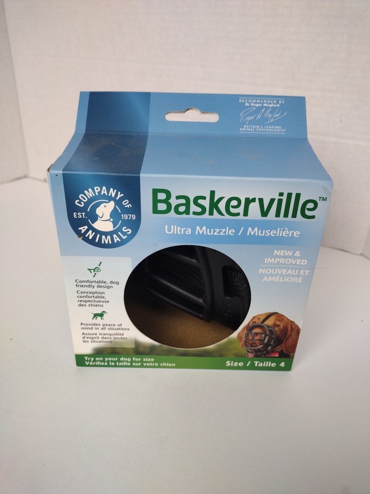 BASKERVILLE BLACK ULTRA MUZZLE FOR DOGS SIZE 4 PERMITS PANTING & DRINKING EUC