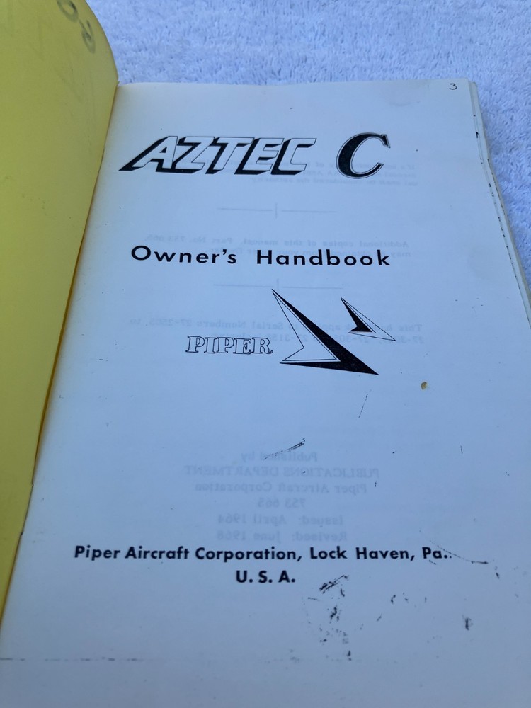 Piper Aztec C Owner's Handbook 1968