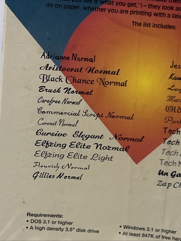 Fonts Scripts For Microsoft Windows 3.1 Vtg PC Software High Density 3.5” /170j