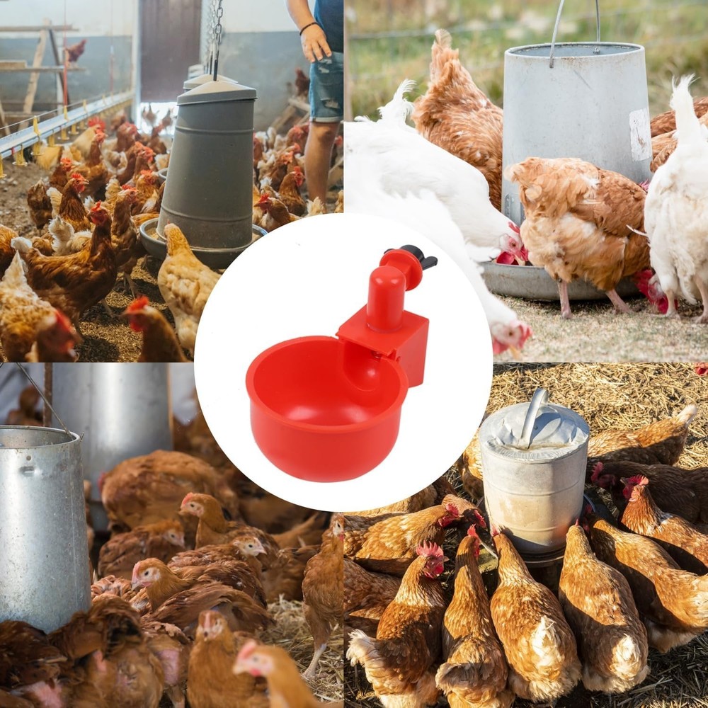 6 Pack Large Automatic Poultry Waterer Cups with Mounting Opener - Durable PVC