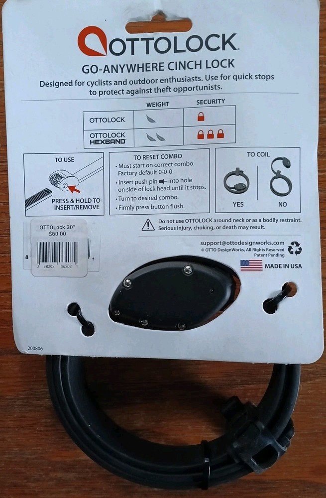 OTTOLOCK 30" Cinch Lock Lightweight Compact Security Lock made with Kevlar
