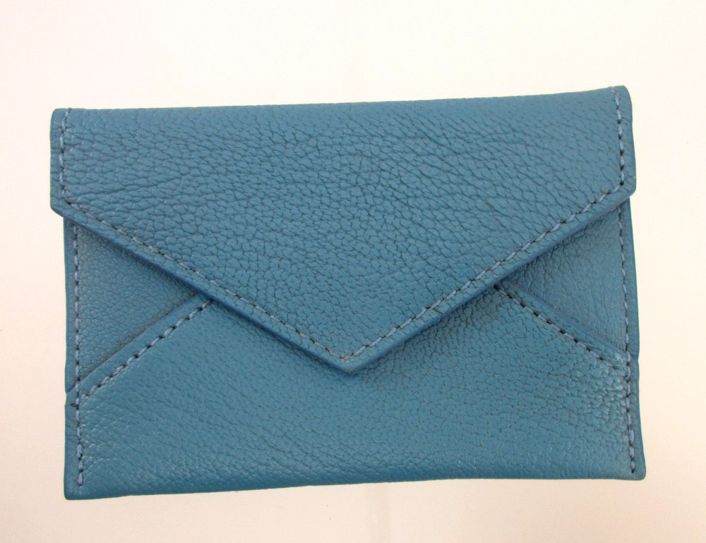 Envelope Mini 3x4"  Goatskin Leather Card Holder Graphic Image Blue