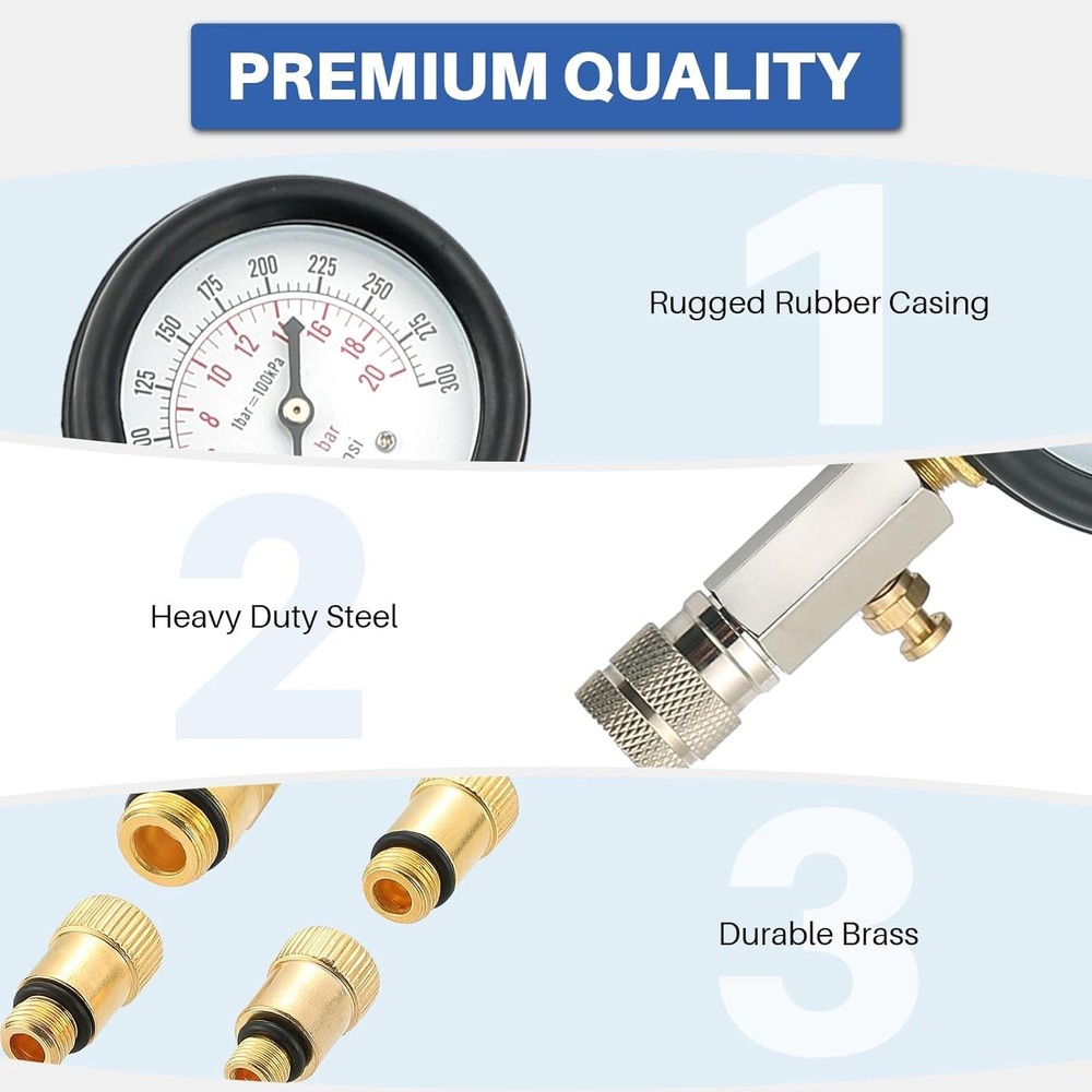 AUTO ATV CAR MOTORCYCLE ENGINE COMPRESSION TESTING GAUGE GAGE CHECK TEST KIT