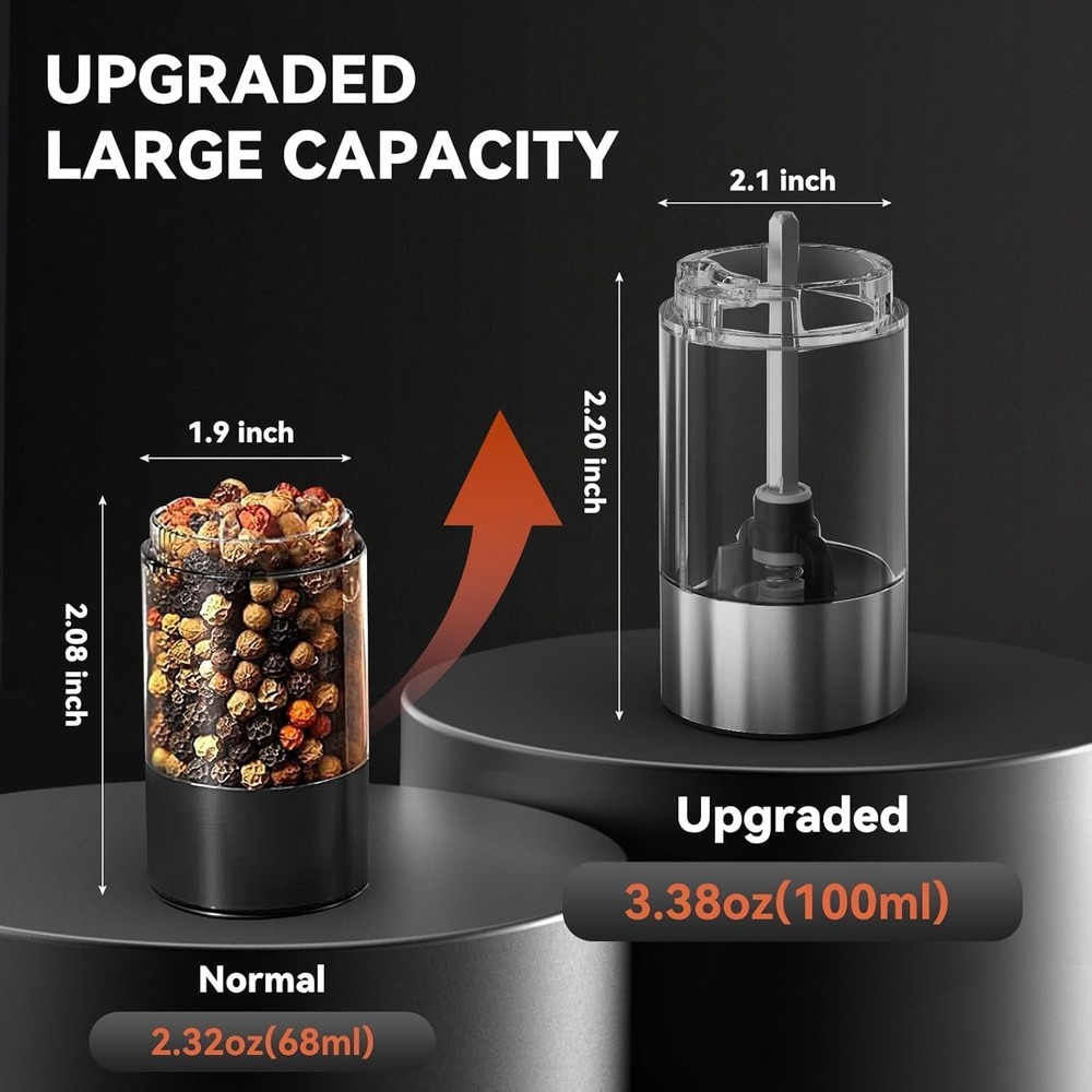 Salt and Pepper Grinder Set Rechargeable, Automatic Shakers Set with Adjustab...