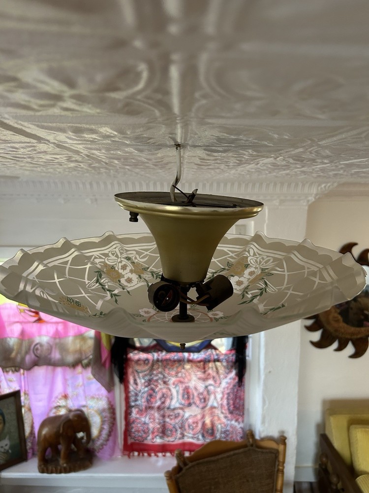Art Deco 3 Light Glass Floral Globe Ceiling Mount
