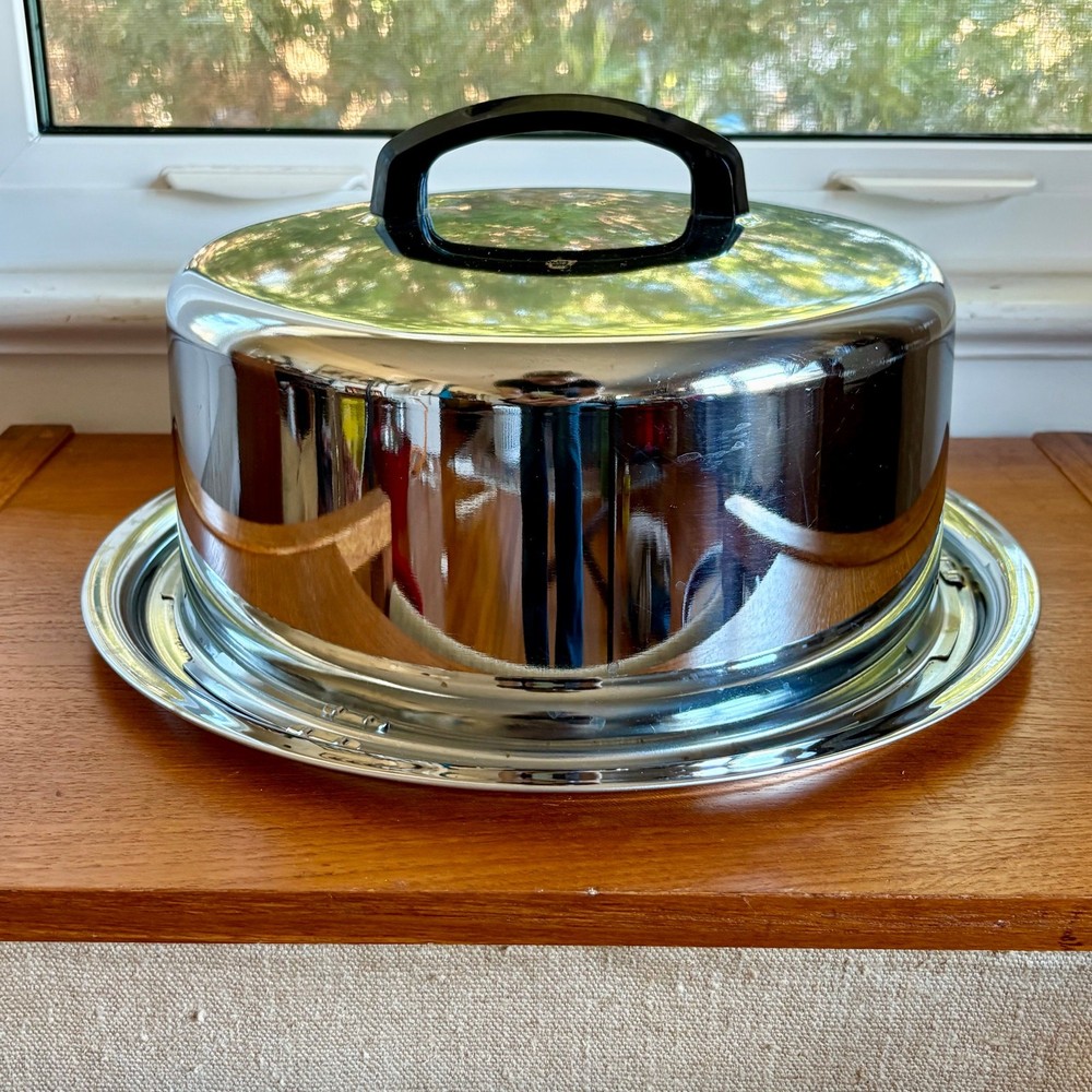 Vintage Everedy Co. Chrome Serving Dome with Locking Tray, MCM Covered Platter