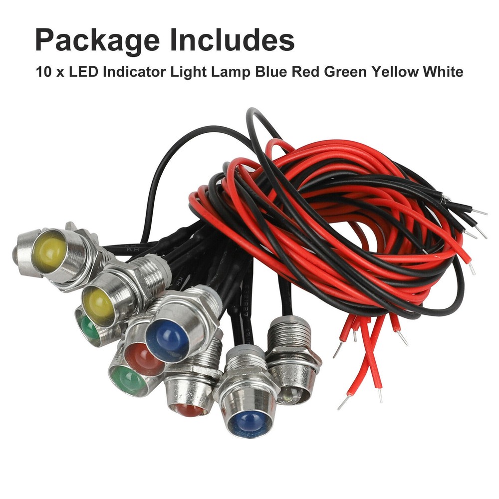 20PCS Car Boat LED Indicator Light 12V 8mm Pilot Dash Panel Warning Single Lamps