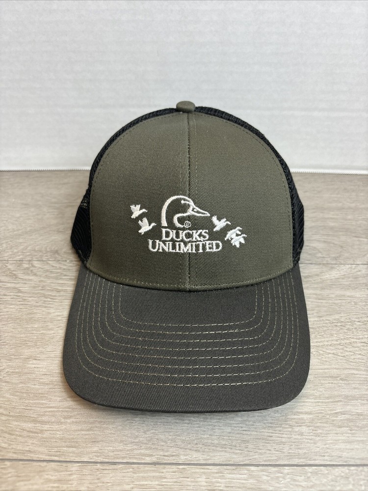 DUCKS UNLIMITED Olive Green Black Hat  Mesh Back Adjustable Hunting NEW