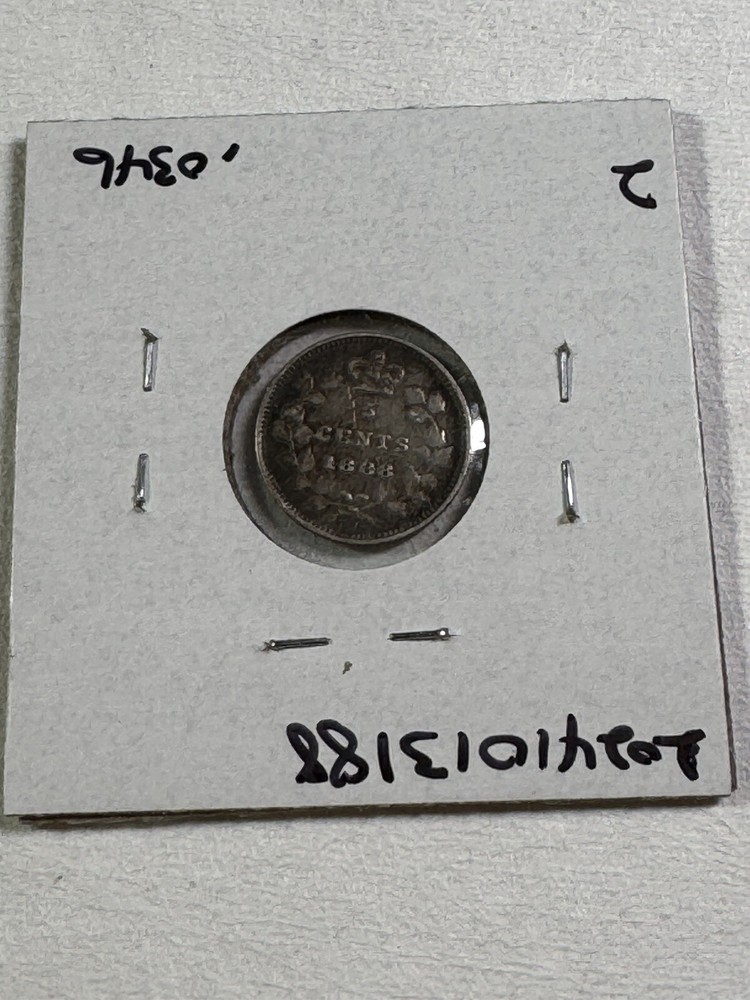 1888 Canada 5 Cents Small Silver Coin Cleaned