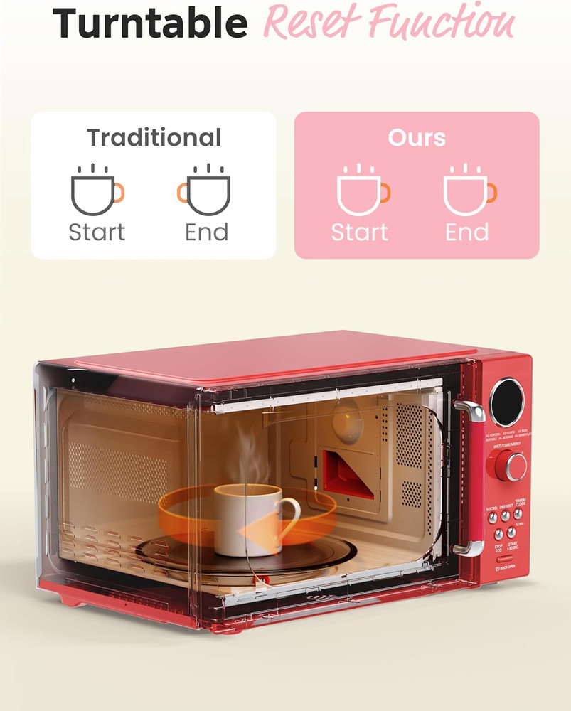 COMFEE Retro 0.9 Cu.Ft Microwave Oven with 9 Presets & Mute Function, Red