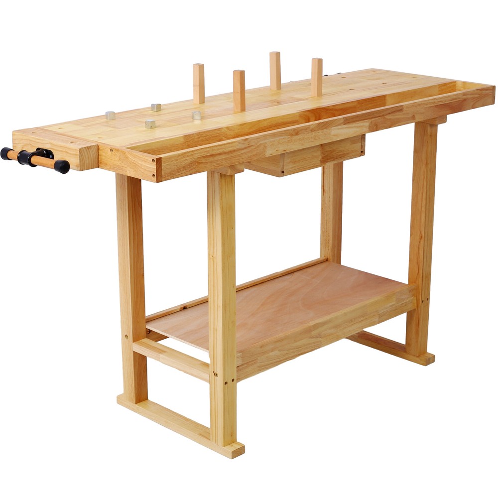 55 in Workbench Wooden Work Bench Table Workstation for Garage Workshop Home