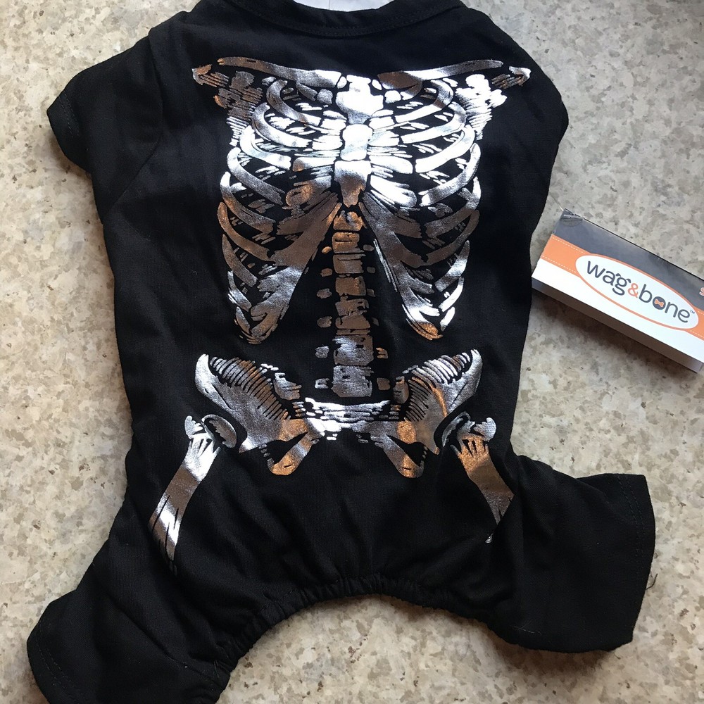 WAG & BONE Black Halloween Silver "SKELETON" Pajamas PUPPY/DOG SMALL