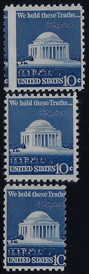 1510 - 10c Over & Under Sized Misperf Error / EFO Group "Jefferson Memorial" MNH