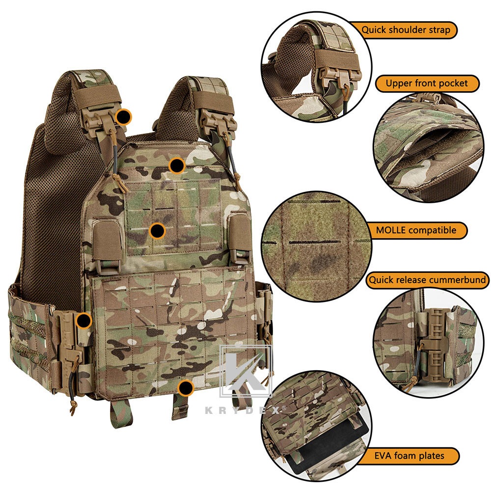 KRYDEX Plate Carrier Tactical Vest Quick Release & Laser Cut MOLLE Panel Camo